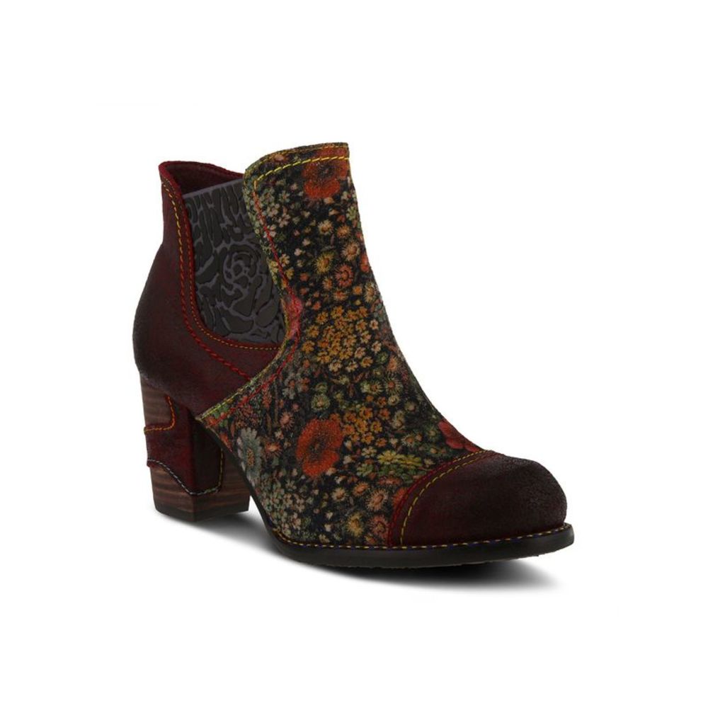 L ARTISTE Womens Burgundy Rainbow Melvina Toe Block Heel Leather Booties 38